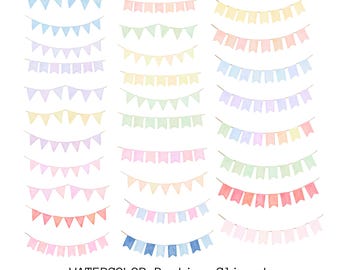 Aquarell Wimpelkette, Clipart, handgemalte Clip Art, Download (digitaler Download)