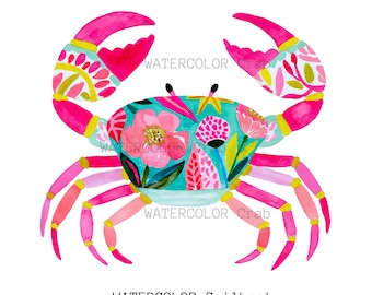 Aquarell 3 Krabbe Clipart, Tropischer Regenbogen PNG, handgemalte Kunst (digitaler Download)