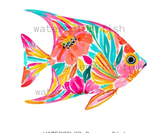 Adrette Aquarell Fische Clipart, tropischer Regenbogen PNG (digitaler Download)