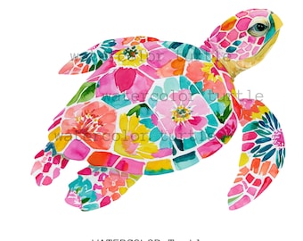 Aquarell Schildkröte Clipart, Tropischer Regenbogen PNG, handgemalte Kunst (digitaler Download)