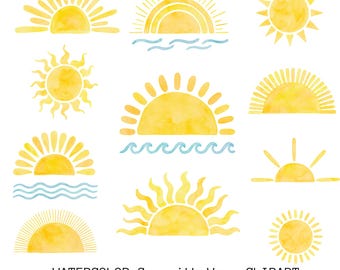Aquarell Sonne und Wellen Clip Art Bundle (digitaler Download)