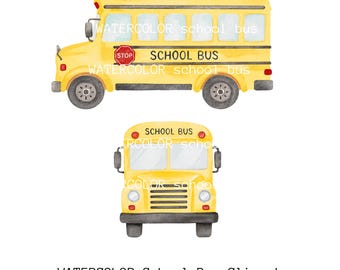 Aquarell Schulbus Clipart: Handgemaltes Schulbus Element (PNG, Digital Download,