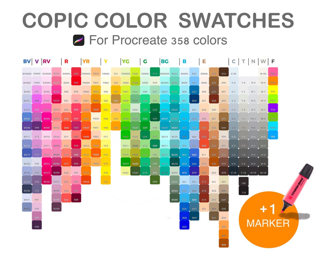 Procreate Copic Marker Palette: 358 Color Swatches (digital Download ...