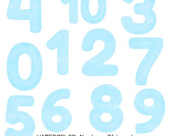 Aquarell Blaue Zahlen Clipart: 11 handgemalte Zahlen (PNG, digitaler Download, freie kommerzielle Nutzung)