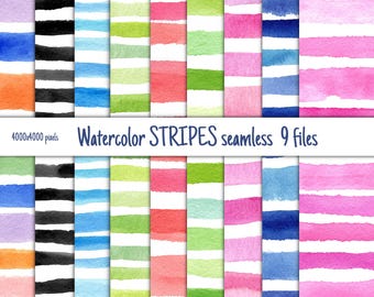 Aquarell Streifen Seamless Digital Paper Pack (9 Dateien) Bunt