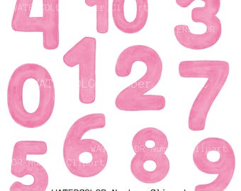 Aquarell Rosa Zahlen Clipart: 11 handgemalte Zahlen (PNG, digitaler Download, freie kommerzielle Nutzung)