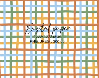 Gingham Karo Digitales Papier: Boho Farben Muster (PNG, Jpeg, digitaler Download) handgemalt