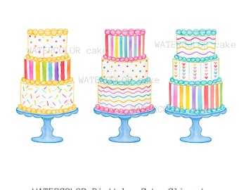 Aquarell Geburtstagskuchen Clip Art - Handgezeichnet PNG (Digitaler Download)