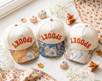 Upside Down 3D Letter Spooky Hat,  Embroidered Floral Brim Hat, Vintage Style Botanical Brim, Cowgirl Hat, Gift For Her, Halloween Gift