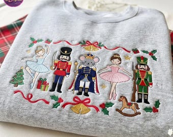 Nutcracker Ballet Embroidered Sweatshirt, Toy Soldier Holiday Dance Festive Winter Gift, Ballerina Mouse Christmas Crewneck, Christmas Gift