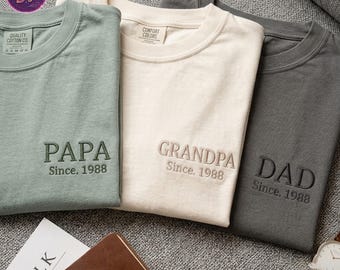 Embroidered Pocket Comfort Colors Tee ,Tone on Tone,Pregnancy Announcement,   Father's Day Gift,  Men's Custom Shirt