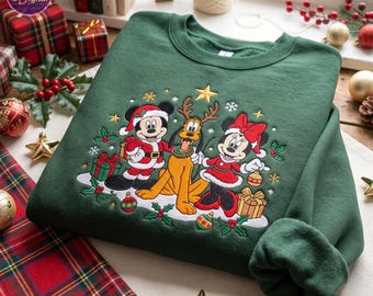 Magical Land Mouse and Friends Christmas Embroidered Sweatshirt, Merry Mouse Couple Christmas Crewneck, Castle Trip Gift, Family Xmas Gift