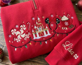 Custom Embroidered Magical Land Christmas Quarter Zip Shirt, Holiday Magic Castle Tee, Family Trip Gift, Festive Theme Park Winter Gift