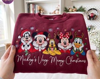 Embroidered Mouse and Friends Christmas Sweatshirt, Magical Land Holiday Tee, Cozy Xmas Shirt, Matching Family Trip Shirts, Xmas Trip Gift