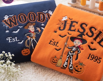 Cowgirl and Cowboy Halloween Embroidered Sweatshirt, Western Crewneck, Ghost Pumpkin Tee, Cute Fall Couple Sweatshirt, Spooky Season Gift