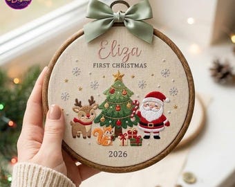 Embroidered Woodland Animal Baby's First Christmas Decoration, Personalised New Baby Santa Gift, Newborn Keepsake, Baby Shower Gift