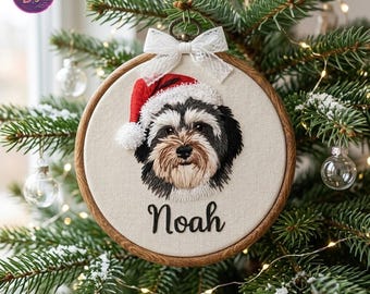 Embroidered Custom Pet Portrait Hoop, Dog Nursery Decor, Personalized Christmas Dog Name Wall Art, Pet Lover Gift, Christmas Keepsake
