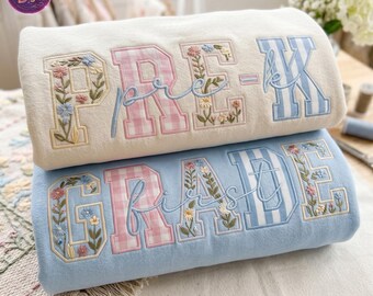 Retro Striped Coquette Floral Teacher Embroidered Sweatshirt, Back To School Shirt, Trendy Boho Floral Teacher Applique Shirt, Teacher Gift