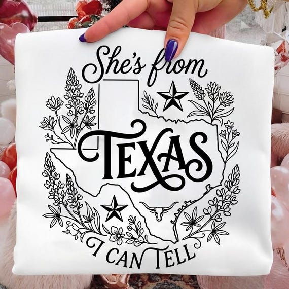 She's From Texas I Can Tell PNG, Texas Bluebonnet Floral png, Texas Girl Shirt Design, Western Longhorn Sublimation, Retro Texas Pride