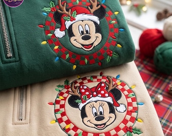 Custom Mouse And Friends Christmas Embroidered Quarter Zip Shirt,  Couple Xmas Outfit Tee, Magical Land Xmas Family Vacation Gift, Xmas Gift