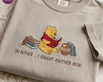 Funny Book Embroidered Comfort Colors Shirts, Book Lover Gifts Shirt, Honey Bear Reading tshirt, Magical Land Bookish Shirt, Librarian Gift