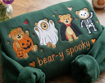 Halloween Bears Embroidered Sweatshirt, Vintage 90s Halloween Spooky Season Tee, Cute Trick or Treat Characters Tee, Pumpkin Lover Gift