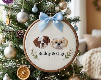 Embroidered Custom Pet Portrait Hoop From Photo, Personalized Floral Dog Name Keepsake, Pet Memorial Wall Art, Pet Lover Gift