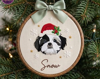 Personalized Pet Photo Embroidery Hoop Ornament, Dog Christmas Ornament, Pet Memorial Ornament, Dog First Christmas Gift, Pet Lover Gift