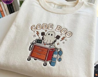 Funny Halloween Nurse Embroidered Comfort Colors Shirt, Code Boo Respiratory Rt RN Tee, Spooky Nurse Gift, ER ICU Nurse Halloween Gift,