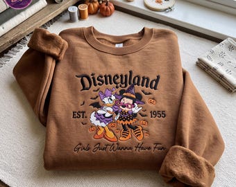 Halloween Witch Girls Embroidered Sweatshirt, Cute Mouse Friends Crewneck,Spooky Season Fall Shirt, Autumn Gift,  Magical Land Vacation Gift