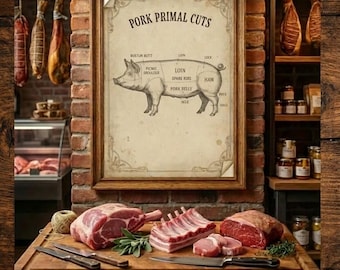 Iconic Arts - Cuts of Pork Butchers Chart 24x36 Poster