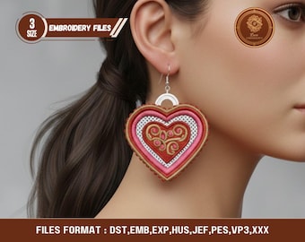 FSL Valentine Heart Earrings Machine Embroidery Design | Free Standing Lace Earring Patterns for Valentine Jewelry