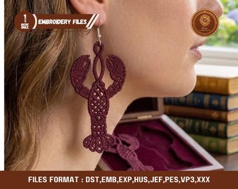 Lobster FSL Embroidery Design, In The Hoop Earrings, Summer Crawfish Jewelry File (Digital Download)
