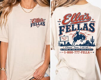 Maglietta Ellas Fellas Club, maglietta con grafica per concerto di musica country western, maglietta da cowboy Ella Fella, maglietta da cowgirl da rodeo vintage, maglietta western del Texas