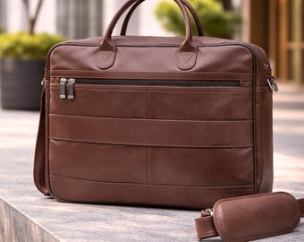 Executive Leather Laptop Bag – Brown | Premium Office Briefcase Handmade Office 15.5 inch Office Bag with Shoulder Strap Gift for Him