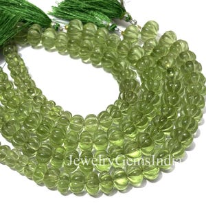 Cuentas de amatista verde en forma de sandía hechas a mano: tira de 20 cm, joyería