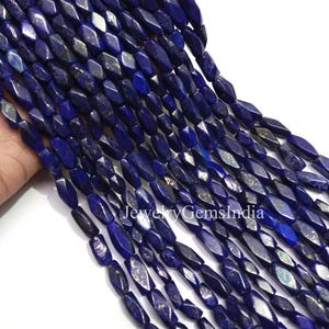 blue Lapis Lazuli Rectangle Beads: Faceted Gemstone Beads, 8 Inch Strand