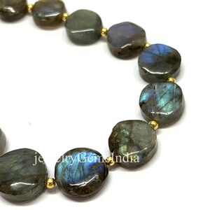 Labradorite Fire Smooth Coin Beads: 8 Inch Strand, AAA quality,