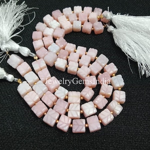 AAA Quality Pink Opal Carving 3D Box Gemstone Beads: 8 Inch Strand, Jewelry Beads