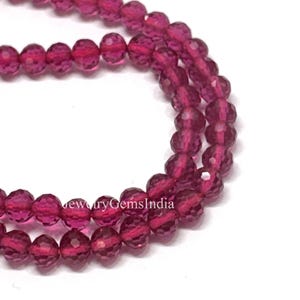 Pink Ruby Color Faceted Gemstone Beads: 8 Inch Strand, Ball Beads.