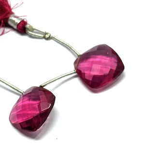Pink Ruby Faceted Cushion Shape Beads: 3 Inch Strand, Checker Cut