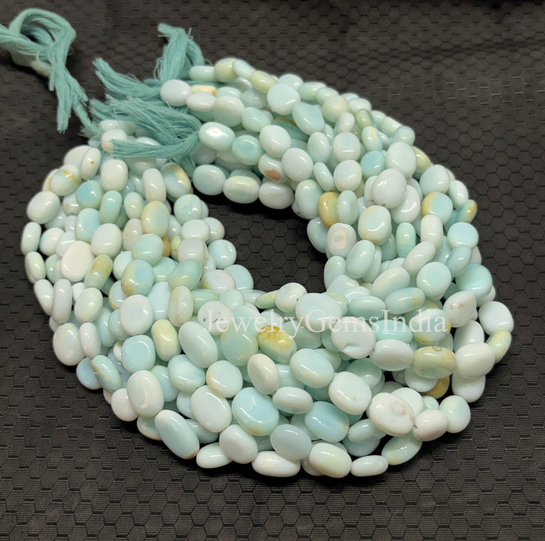 Blue Peru Opal Smooth Oval Shape Beads: 8 Inch Strand, for Jewelry ...