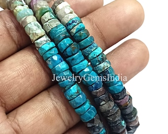 Blue Tibetan Turquoise Faceted Heishi Tire Shape Beads: 8 inch strand, 6-7 mm, beads strand