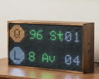 NYC Subway Countdown Clock, WiFi LED Display, Real-Time MTA Arrival Times, Wood Frame