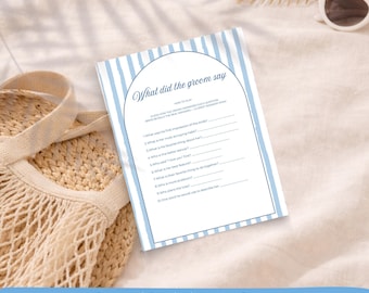 Coastal What Did the Groom Say Game | Editable Canva Bachelorette Game | Bridal Shower Printable | Fun Hen Party Game