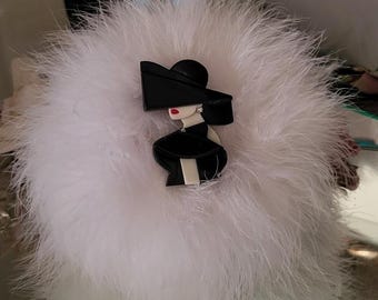 Genuine Down Feather Trimmed Body Dusting Powder Puff Duster Red Lip Diva Retro Handle