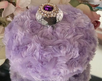 Lavender Lilac Purple Body Dusting Powder Puff ~ Crystal Handle