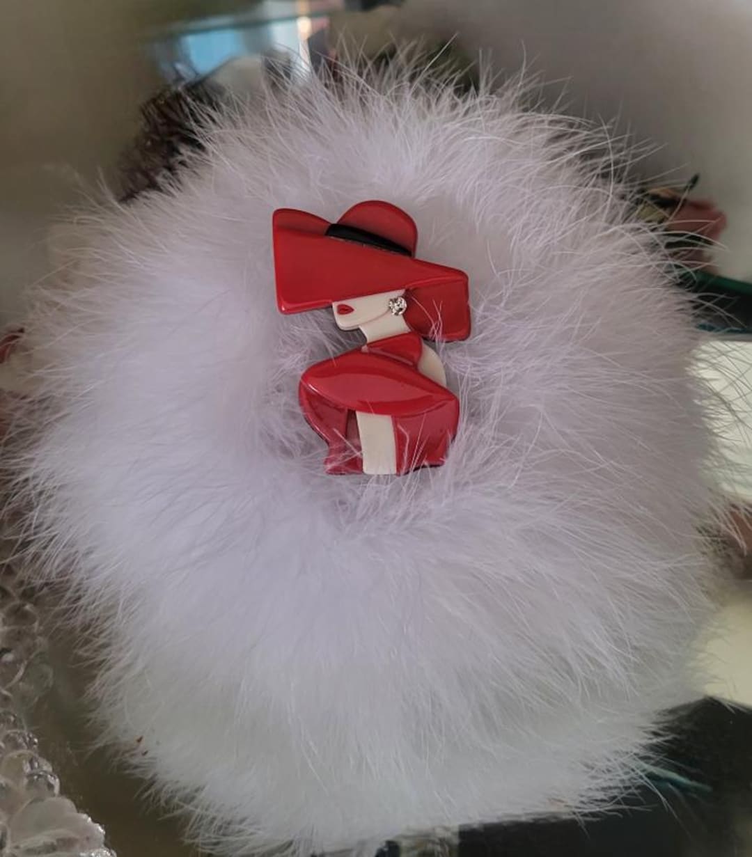Puff Duster Genuine Down Feather Trimmed Body Dusting Powder Puff Duster Red Lip ...