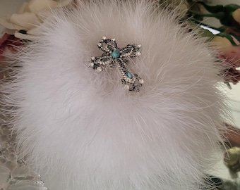 Cross Body Dusting Powder Puff Duster White Down Feather Trim