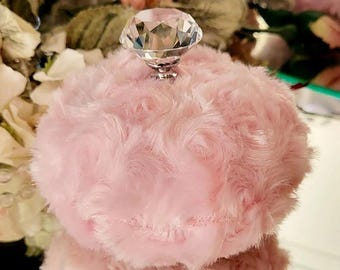 Dusty Baby Pink Body Dusting Powder Puff ~ Crystal Handle